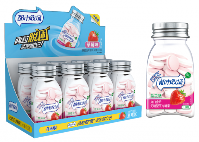 Abkühlende Plastikflasche der Erdbeere38g verpacken Vitamin- Czuckerfreie Minze Candy/HACCP, ISO